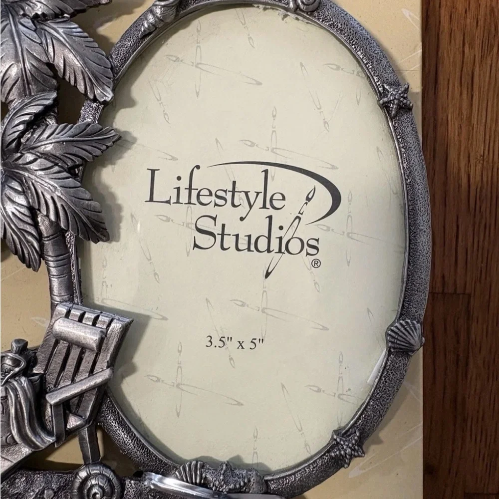 Nautical Beachy Tropical Coadtal Double Frame Pewter Dual Frame Palm Tree Shells